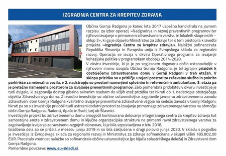 Zaključen projekt »Izgradnja Centra za krepitev zdravja«